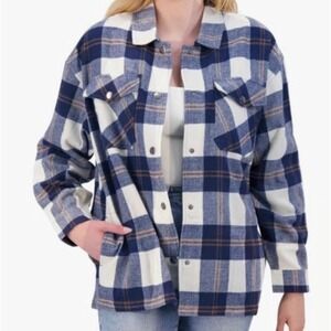 HFX Cottagcore Western Blue‎ Plaid Flannel Shacket Button Down Shirt Jacket SZ L